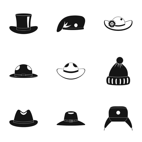 Σύνολο εικονιδίων και κομψό καπέλο, απλό στυλ — Διανυσματικό Αρχείο
