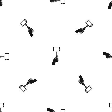 El bir selfie elinde sopa ile cep telefonu desen sorunsuz siyah