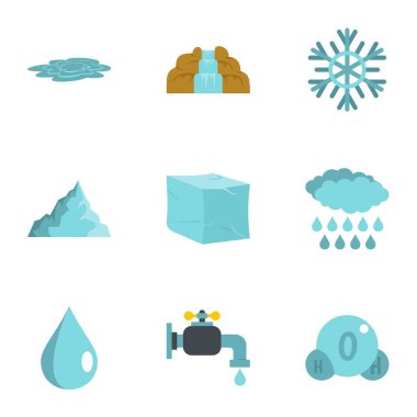 Su doğal formu simge seti, düz stil