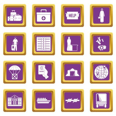 Mor Mülteciler sorunu Icons set