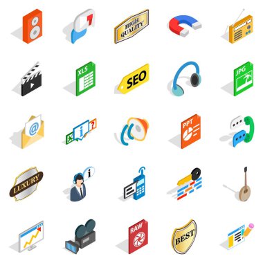 Müzikal tat Icons set, izometrik stili