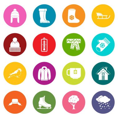 Kış simgeler çok renk ayarla