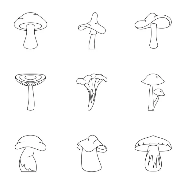 Збірка іконок грибів, стиль контуру — стоковий вектор