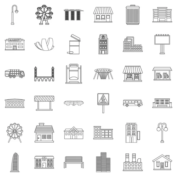 Város ikonok beállítása, vázlat stílusában — Stock Vector