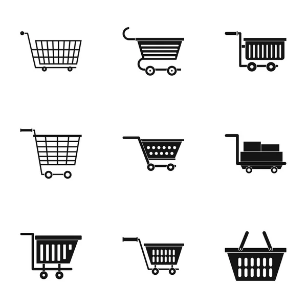 Shop wheel cart icon set, simple style — Stock Vector