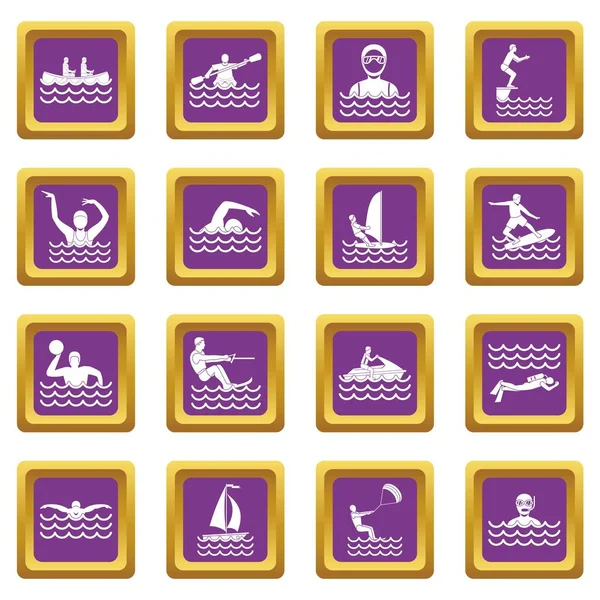 Water sport icons set purple