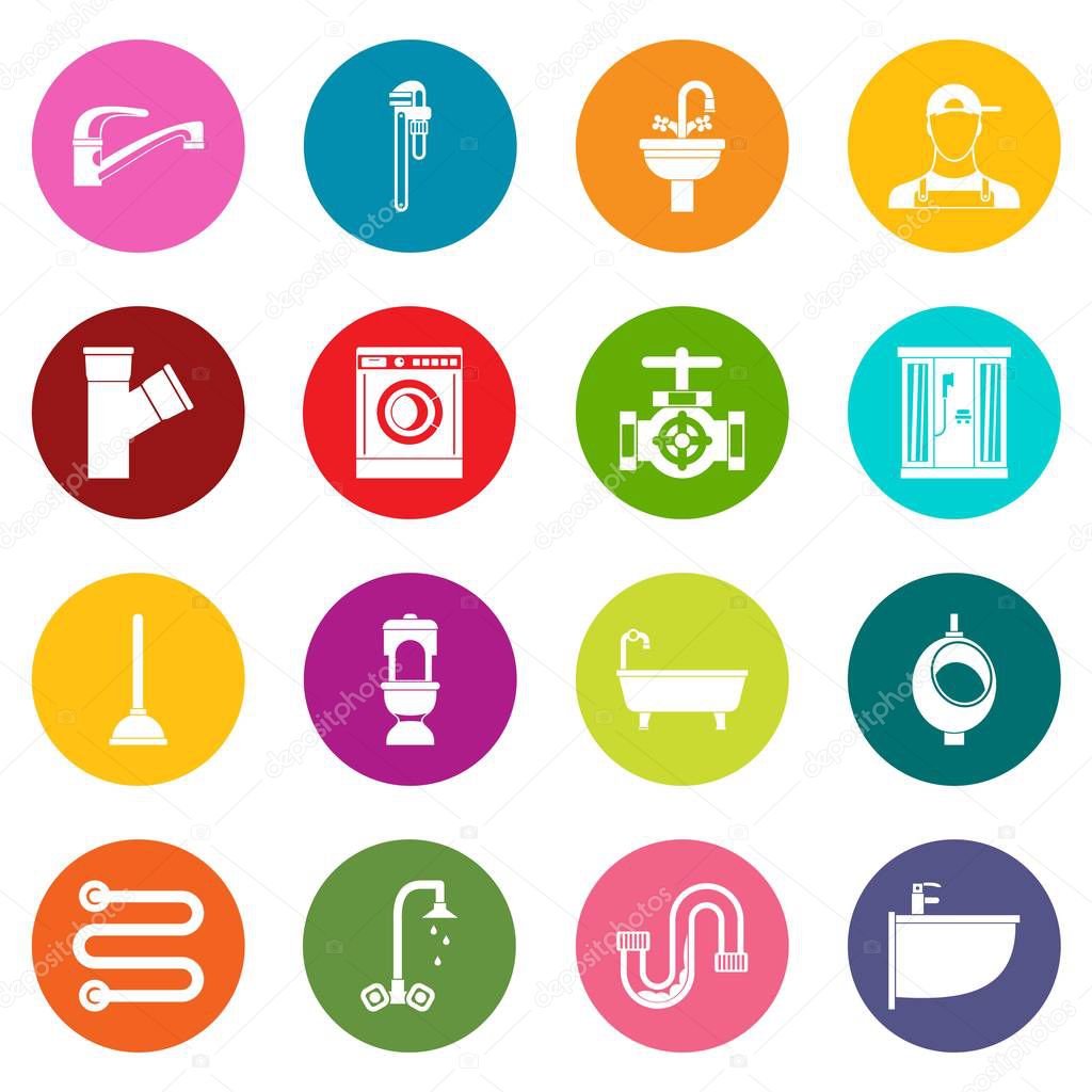 Plumbing icons many colors set