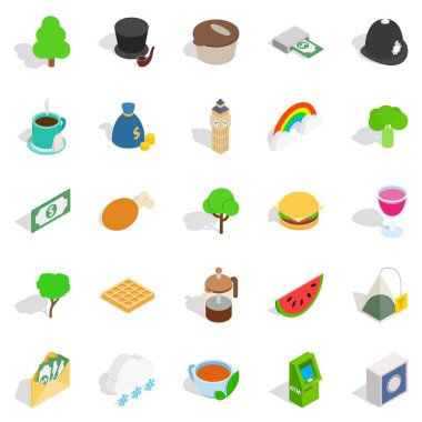 Doğu hemisphere Icons set, izometrik tarzı