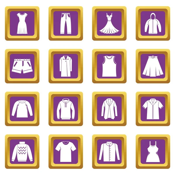 Différentes icônes de vêtements ensemble violet — Image vectorielle