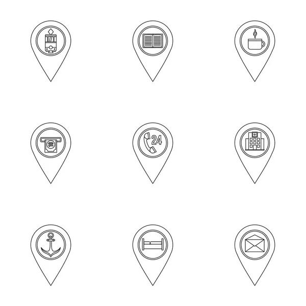 Route pins icon set, outline style — Stock Vector