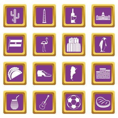 Arjantin Seyahat öğeler simgeler mor ayarla