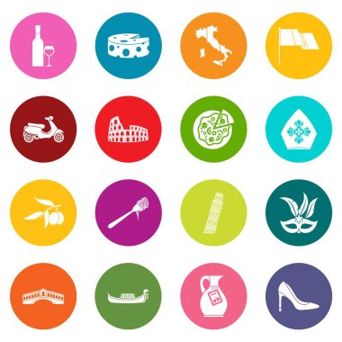 Çok renkli Italia Icons set