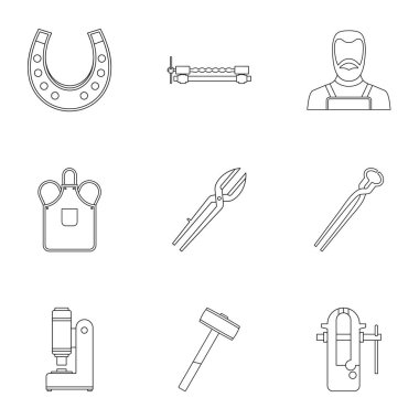Endüstriyel demirci simge seti, anahat stili