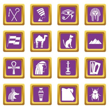 Mısır seyahat öğeler simgeler mor ayarla