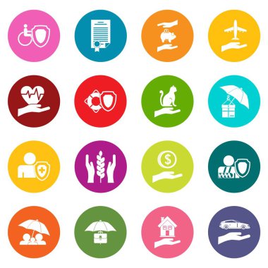 Çok renkli sigorta Icons set
