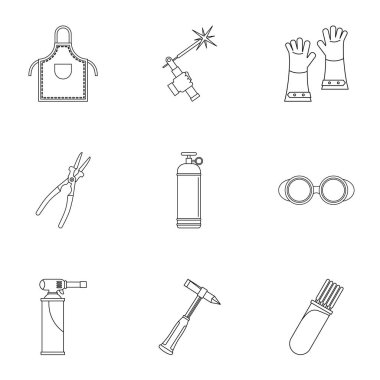 Kaynakçı inşaat simge seti, anahat stili