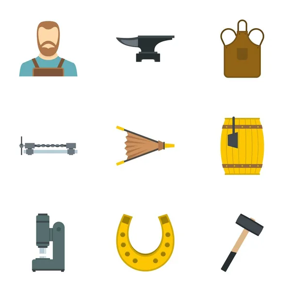 Conjunto de ícones de ferreiro industrial, estilo plano — Vetor de Stock