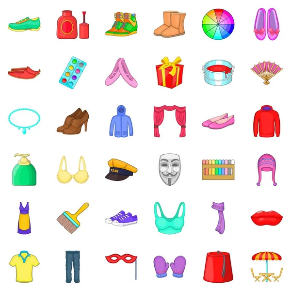 Conjunto de ícones de roupas, estilo cartoon — Vetor de Stock