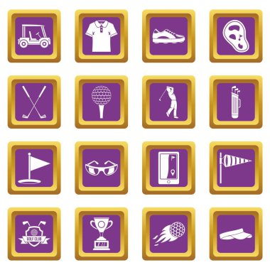 Mor Golf öğeleri Icons set