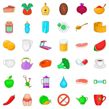 Diyet ürün Icons set, karikatür tarzı