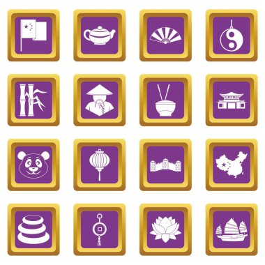 Çin seyahat etmek simge simgeler mor ayarla