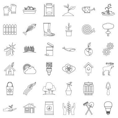 Eko bakım Icons set, anahat stili