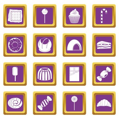 Tatlı ve şekerleme simgelerinin mor ayarla