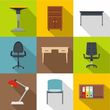 Mobilya Icons set, düz stil