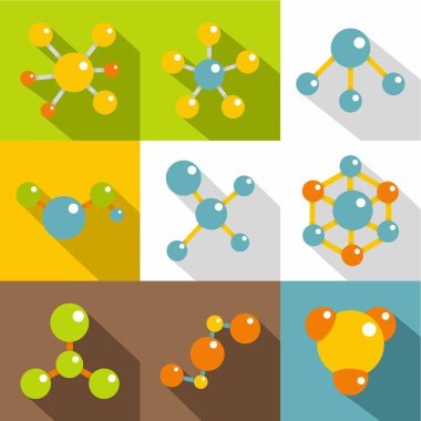 Molekül Icons set, düz stil