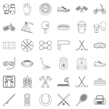 Spor ekipmanları Icons set, anahat stili