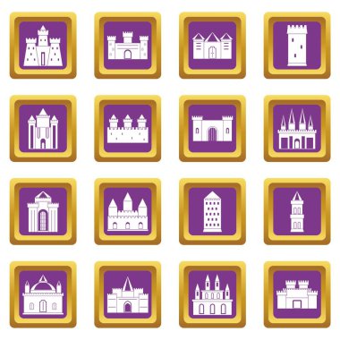 Kuleleri ve kaleler simgeler mor ayarla