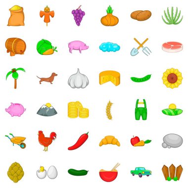 Çiftlik Icons set. 36 çiftlik vektör simgeleri beyaz arka plan üzerinde izole web için çizgi film tarzı