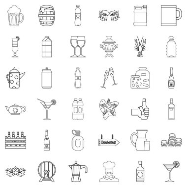 Alkollü içki Icons set, anahat stili