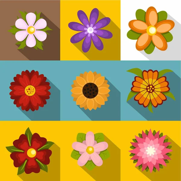 Virágok ikonok készlet, lapos stílusú — Stock Vector