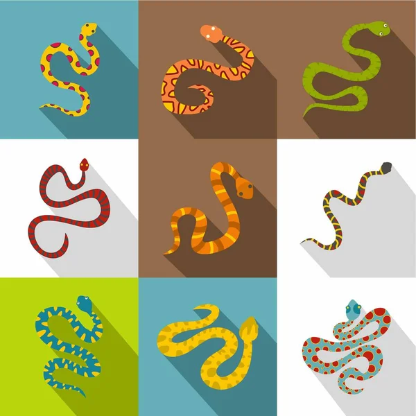 Ensemble d'icônes serpent, style plat — Image vectorielle