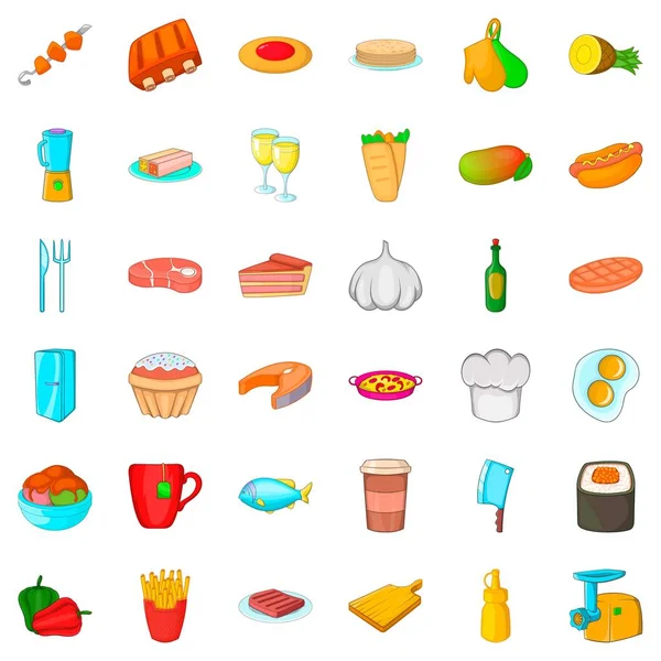 Big dinner icons set, cartoon style — Stock Vector