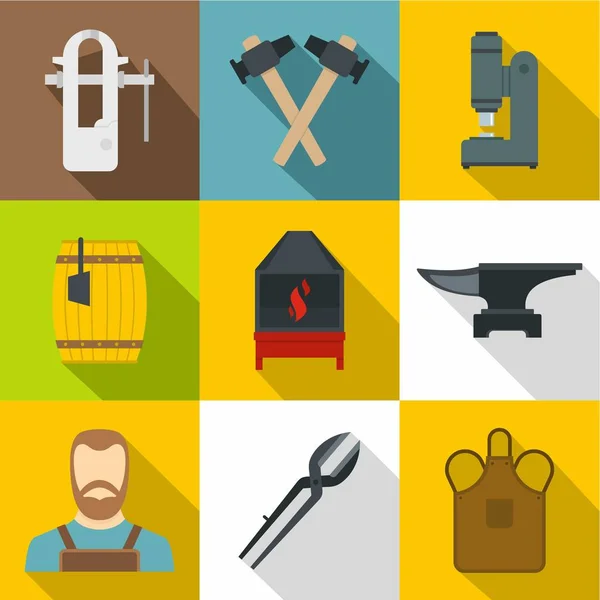 Smid iconen set, vlakke stijl — Stockvector