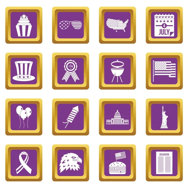 Día de la independencia iconos de la bandera púrpura — Vector de stock
