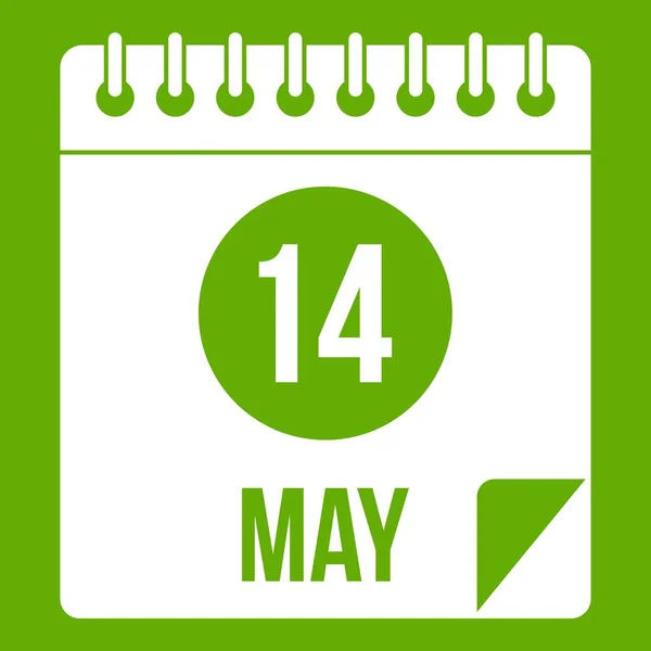 Spiraal agenda pagina 14 mei pictogram groen — Stockvector