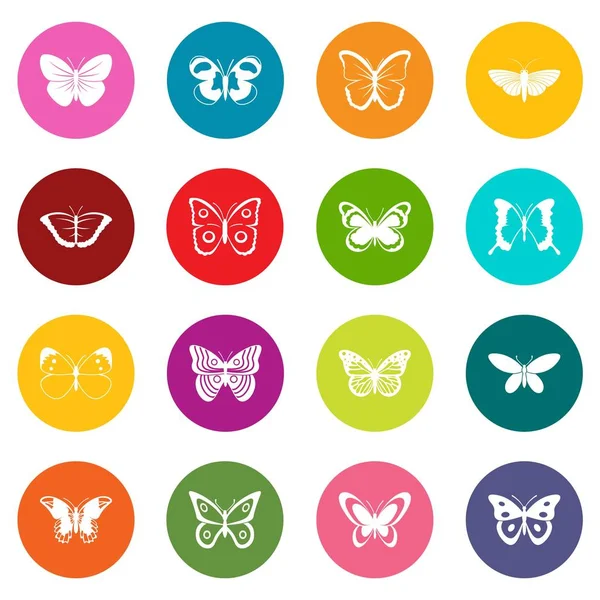 Butterfly icons many colors set — Stock Vector