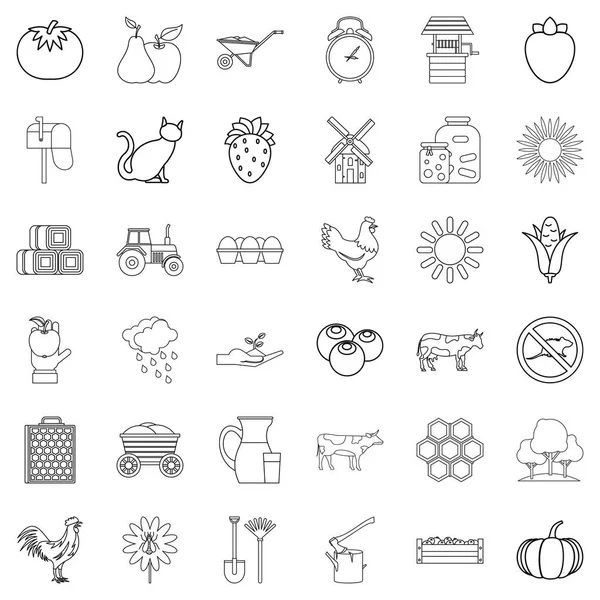 Farm icons set, outline style — Stock Vector