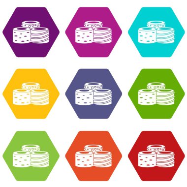 Renk altı yüzlü lezzetli Türk lokumu Icon set