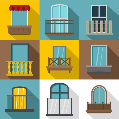 Çeşitli açık windows Icons set, düz stil