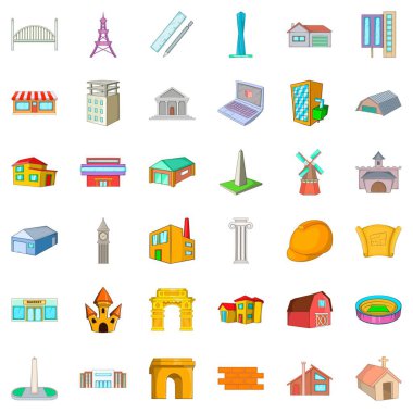 Şehir mimarisi Icons set, karikatür tarzı