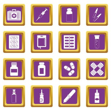 Mor farklı ilaçlar Icons set