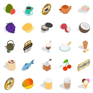 Hindistan cevizi Icons set, izometrik stili