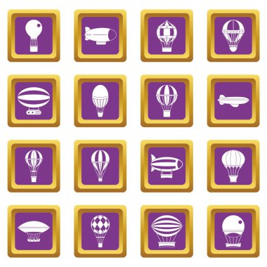 Retro mor ayarla uçak simgeler balonlar