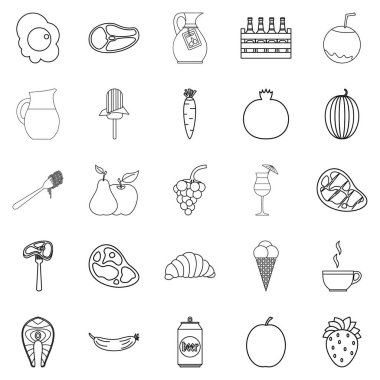 Gece yemek Icons set, anahat stili