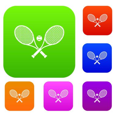 Çapraz tenis raketleri ve topu koleksiyonu ayarla