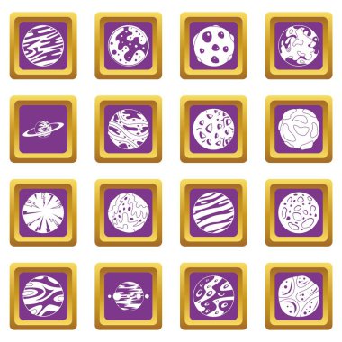 Mor fantastik gezegenler Icons set